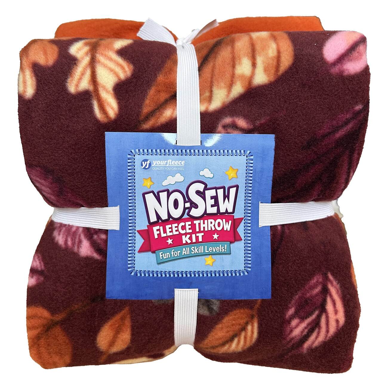 Colors of Fall Wine Anti-Pill Premium No Sew Throw Fleece Fabric Kit (Orange Backing)